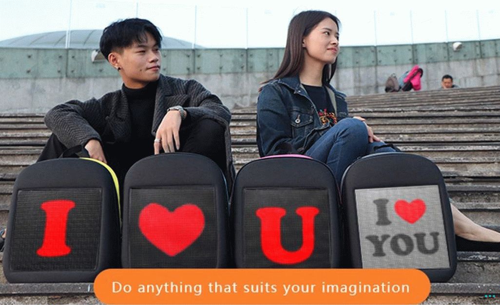 Unisex kreativní design LED displej obrazovky batoh APP kontrolní vzor zdarma změnit - modrý